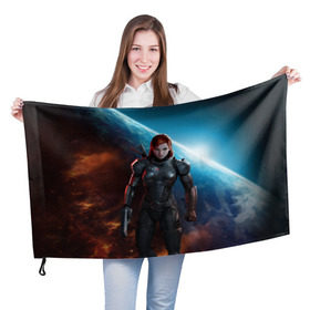 Флаг 3D с принтом Mass Effect в Белгороде, 100% полиэстер | плотность ткани — 95 г/м2, размер — 67 х 109 см. Принт наносится с одной стороны | n7 | shepard | галактика | жнец | космос | масс | нормандия | планета | шепард | эффект