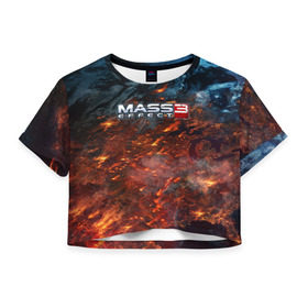 Женская футболка 3D укороченная с принтом Mass Effect в Белгороде, 100% полиэстер | круглая горловина, длина футболки до линии талии, рукава с отворотами | Тематика изображения на принте: n7 | shepard | галактика | жнец | космос | масс | нормандия | планета | шепард | эффект
