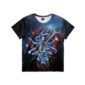Детская футболка 3D с принтом Cult of Fire в Белгороде, 100% гипоаллергенный полиэфир | прямой крой, круглый вырез горловины, длина до линии бедер, чуть спущенное плечо, ткань немного тянется | black metal | демон | череп
