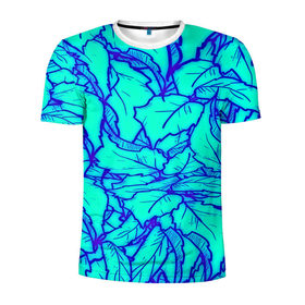 Мужская футболка 3D спортивная с принтом Фрактальные лепестки в Белгороде, 100% полиэстер с улучшенными характеристиками | приталенный силуэт, круглая горловина, широкие плечи, сужается к линии бедра | Тематика изображения на принте: листья | паттерн | синий