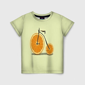 Детская футболка 3D с принтом Апельсиновый велосипед в Белгороде, 100% гипоаллергенный полиэфир | прямой крой, круглый вырез горловины, длина до линии бедер, чуть спущенное плечо, ткань немного тянется | 