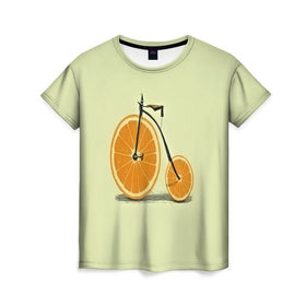 Женская футболка 3D с принтом Апельсиновый велосипед в Белгороде, 100% полиэфир ( синтетическое хлопкоподобное полотно) | прямой крой, круглый вырез горловины, длина до линии бедер | 
