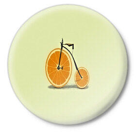 Значок с принтом Апельсиновый велосипед в Белгороде,  металл | круглая форма, металлическая застежка в виде булавки | 