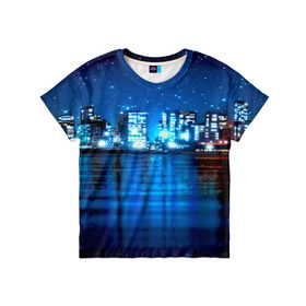 Детская футболка 3D с принтом Panoramic Urban в Белгороде, 100% гипоаллергенный полиэфир | прямой крой, круглый вырез горловины, длина до линии бедер, чуть спущенное плечо, ткань немного тянется | Тематика изображения на принте: высотки | город | здания | ночь | страны | сша