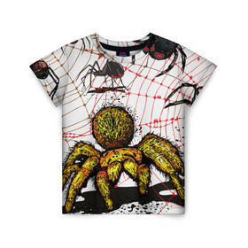 Детская футболка 3D с принтом Тарантул в Белгороде, 100% гипоаллергенный полиэфир | прямой крой, круглый вырез горловины, длина до линии бедер, чуть спущенное плечо, ткань немного тянется | spider | паук | паутина | тарантул