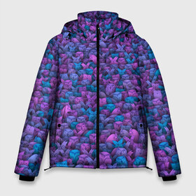 Мужская зимняя куртка 3D с принтом Загадочные совы в Белгороде, верх — 100% полиэстер; подкладка — 100% полиэстер; утеплитель — 100% полиэстер | длина ниже бедра, свободный силуэт Оверсайз. Есть воротник-стойка, отстегивающийся капюшон и ветрозащитная планка. 

Боковые карманы с листочкой на кнопках и внутренний карман на молнии. | Тематика изображения на принте: птица | птицы | синий | сиреневый | сова | толпа | филин | фиолетовый
