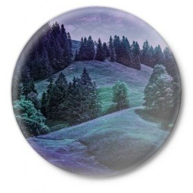 Значок с принтом Paysage в Белгороде,  металл | круглая форма, металлическая застежка в виде булавки | Тематика изображения на принте: лес | пейзаж | сказочный