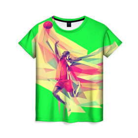 Женская футболка 3D с принтом Баскетбол в Белгороде, 100% полиэфир ( синтетическое хлопкоподобное полотно) | прямой крой, круглый вырез горловины, длина до линии бедер | баскетболист | бросок | мяч | прыжок