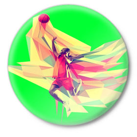 Значок с принтом Баскетбол в Белгороде,  металл | круглая форма, металлическая застежка в виде булавки | Тематика изображения на принте: баскетболист | бросок | мяч | прыжок