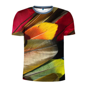 Мужская футболка 3D спортивная с принтом Перья в Белгороде, 100% полиэстер с улучшенными характеристиками | приталенный силуэт, круглая горловина, широкие плечи, сужается к линии бедра | перо | попугай | птица | радуга | радужный
