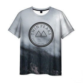 Мужская футболка 3D с принтом Twin Peaks в Белгороде, 100% полиэфир | прямой крой, круглый вырез горловины, длина до линии бедер | twin peaks | дэвид линч | лес | лора палмер | сова | твин пикс | туман