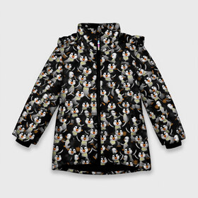 Зимняя куртка для девочек 3D с принтом Дурацкие пингвины в Белгороде, ткань верха — 100% полиэстер; подклад — 100% полиэстер, утеплитель — 100% полиэстер. | длина ниже бедра, удлиненная спинка, воротник стойка и отстегивающийся капюшон. Есть боковые карманы с листочкой на кнопках, утяжки по низу изделия и внутренний карман на молнии. 

Предусмотрены светоотражающий принт на спинке, радужный светоотражающий элемент на пуллере молнии и на резинке для утяжки. | антарктида | антарктика | пингвин | полюс | полярник | птенец | птицы | толпа