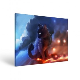 Холст прямоугольный с принтом Night cat в Белгороде, 100% ПВХ |  | Тематика изображения на принте: киска | кот | котёнок | кошка | небо | ночь | облака | огонь