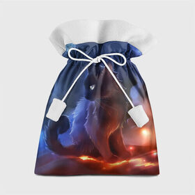 Подарочный 3D мешок с принтом Night cat в Белгороде, 100% полиэстер | Размер: 29*39 см | Тематика изображения на принте: киска | кот | котёнок | кошка | небо | ночь | облака | огонь