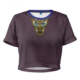Женская футболка 3D укороченная с принтом Owl в Белгороде, 100% полиэстер | круглая горловина, длина футболки до линии талии, рукава с отворотами | 