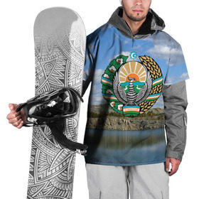 Накидка на куртку 3D с принтом Узбекистан в Белгороде, 100% полиэстер |  | Тематика изображения на принте: герб | гора | горы | озеро | природа | республика | узбекская сср