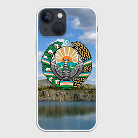 Чехол для iPhone 13 mini с принтом Узбекистан в Белгороде,  |  | герб | гора | горы | озеро | природа | республика | узбекская сср