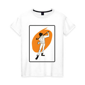Женская футболка хлопок с принтом Заводной апельсин в Белгороде, 100% хлопок | прямой крой, круглый вырез горловины, длина до линии бедер, слегка спущенное плечо | clockwork orange | берджесс | заводной апельсин | кубрик | молоко