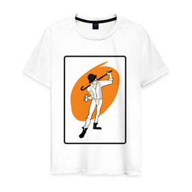 Мужская футболка хлопок с принтом Заводной апельсин в Белгороде, 100% хлопок | прямой крой, круглый вырез горловины, длина до линии бедер, слегка спущенное плечо. | clockwork orange | берджесс | заводной апельсин | кубрик | молоко