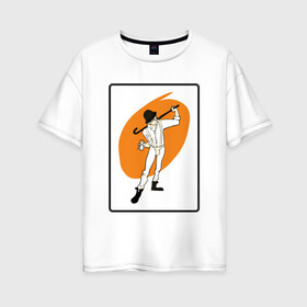 Женская футболка хлопок Oversize с принтом Заводной апельсин в Белгороде, 100% хлопок | свободный крой, круглый ворот, спущенный рукав, длина до линии бедер
 | clockwork orange | берджесс | заводной апельсин | кубрик | молоко