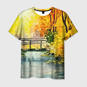 Мужская футболка 3D с принтом Осень в Белгороде, 100% полиэфир | прямой крой, круглый вырез горловины, длина до линии бедер | живопись | картина | пейзаж
