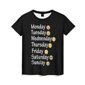 Женская футболка 3D с принтом футболка настроение дни недели в Белгороде, 100% полиэфир ( синтетическое хлопкоподобное полотно) | прямой крой, круглый вырез горловины, длина до линии бедер | дни недели | настроение | позитив | смайлики