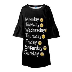 Детское платье 3D с принтом футболка настроение дни недели в Белгороде, 100% полиэстер | прямой силуэт, чуть расширенный к низу. Круглая горловина, на рукавах — воланы | Тематика изображения на принте: дни недели | настроение | позитив | смайлики