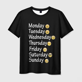 Мужская футболка 3D с принтом футболка настроение дни недели в Белгороде, 100% полиэфир | прямой крой, круглый вырез горловины, длина до линии бедер | дни недели | настроение | позитив | смайлики