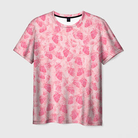 Мужская футболка 3D с принтом Человеческие сердца в Белгороде, 100% полиэфир | прямой крой, круглый вырез горловины, длина до линии бедер | Тематика изображения на принте: love | валентин | валентинка | любовь | паттерн | розовый | сердечки | сердце