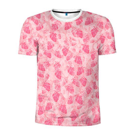 Мужская футболка 3D спортивная с принтом Человеческие сердца в Белгороде, 100% полиэстер с улучшенными характеристиками | приталенный силуэт, круглая горловина, широкие плечи, сужается к линии бедра | love | валентин | валентинка | любовь | паттерн | розовый | сердечки | сердце