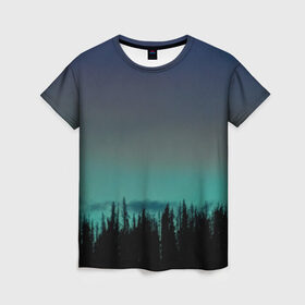 Женская футболка 3D с принтом Ночной лес в Белгороде, 100% полиэфир ( синтетическое хлопкоподобное полотно) | прямой крой, круглый вырез горловины, длина до линии бедер | небо | ночь | пейзаж