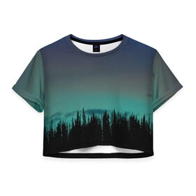 Женская футболка 3D укороченная с принтом Ночной лес в Белгороде, 100% полиэстер | круглая горловина, длина футболки до линии талии, рукава с отворотами | небо | ночь | пейзаж