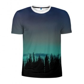 Мужская футболка 3D спортивная с принтом Ночной лес в Белгороде, 100% полиэстер с улучшенными характеристиками | приталенный силуэт, круглая горловина, широкие плечи, сужается к линии бедра | небо | ночь | пейзаж