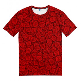 Мужская футболка 3D с принтом Красные розы в Белгороде, 100% полиэфир | прямой крой, круглый вырез горловины, длина до линии бедер | 