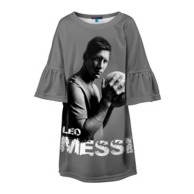 Детское платье 3D с принтом Leo Messi в Белгороде, 100% полиэстер | прямой силуэт, чуть расширенный к низу. Круглая горловина, на рукавах — воланы | barcelona | spanish | аргентина | барселона | испания | лео | месси | мяч | футбол | футболист