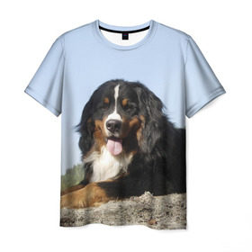 Мужская футболка 3D с принтом Бернский зенненхунд в Белгороде, 100% полиэфир | прямой крой, круглый вырез горловины, длина до линии бедер | голубое небо | друг человека | животное | красивая | милая | овчарка | пес | породистая собака | породы | прикольная | природа | рыжий | черный | щенок