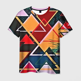 Мужская футболка 3D с принтом similar triangles в Белгороде, 100% полиэфир | прямой крой, круглый вырез горловины, длина до линии бедер | абстракция | бумага | геометрия | грани | изгиб | линии | оптические | полигоны | полосы | постель | розовый | сочетания | текстура | треугольники