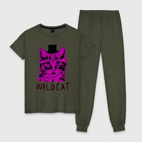 Женская пижама хлопок с принтом wildcat в Белгороде, 100% хлопок | брюки и футболка прямого кроя, без карманов, на брюках мягкая резинка на поясе и по низу штанин | cat | gta | gtaonline | wildcat | кот