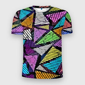 Мужская футболка 3D спортивная с принтом Fashion triangle в Белгороде, 100% полиэстер с улучшенными характеристиками | приталенный силуэт, круглая горловина, широкие плечи, сужается к линии бедра | 