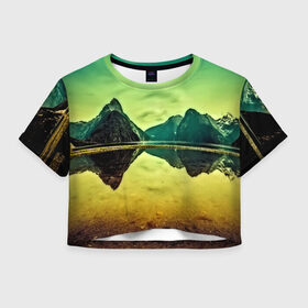 Женская футболка 3D укороченная с принтом Новая Зеландия в Белгороде, 100% полиэстер | круглая горловина, длина футболки до линии талии, рукава с отворотами | humboldt | горы | деревья | долина | зелень | лес | небо | новая зеландия | облака | панорама | река | солнечно