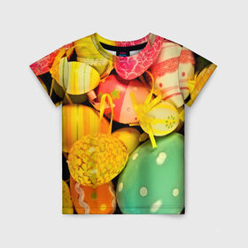 Детская футболка 3D с принтом Пасхальные яйца в Белгороде, 100% гипоаллергенный полиэфир | прямой крой, круглый вырез горловины, длина до линии бедер, чуть спущенное плечо, ткань немного тянется | 