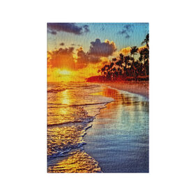 Обложка для паспорта матовая кожа с принтом Гавайи в Белгороде, натуральная матовая кожа | размер 19,3 х 13,7 см; прозрачные пластиковые крепления | Тематика изображения на принте: hawaii | гавайи | газон | горизонт | море | небо | облака | пальмы | побережье | скалы | солнце | сша | тропики