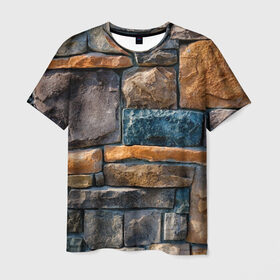 Мужская футболка 3D с принтом Камни в Белгороде, 100% полиэфир | прямой крой, круглый вырез горловины, длина до линии бедер | абстракция | камень | кирпич | кладка | мозаика | облицовка | текстура