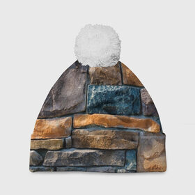 Шапка 3D c помпоном с принтом Камни в Белгороде, 100% полиэстер | универсальный размер, печать по всей поверхности изделия | абстракция | камень | кирпич | кладка | мозаика | облицовка | текстура