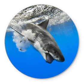 Коврик круглый с принтом Акула в Белгороде, резина и полиэстер | круглая форма, изображение наносится на всю лицевую часть | shark | море | синий | челюсти