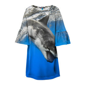 Детское платье 3D с принтом Акула в Белгороде, 100% полиэстер | прямой силуэт, чуть расширенный к низу. Круглая горловина, на рукавах — воланы | shark | море | синий | челюсти