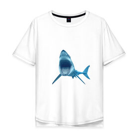 Мужская футболка хлопок Oversize с принтом Акула в Белгороде, 100% хлопок | свободный крой, круглый ворот, “спинка” длиннее передней части | shark | челюсти