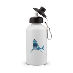 Бутылка спортивная с принтом Акула в Белгороде, металл | емкость — 500 мл, в комплекте две пластиковые крышки и карабин для крепления | Тематика изображения на принте: shark | челюсти