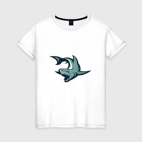 Женская футболка хлопок с принтом Акула в Белгороде, 100% хлопок | прямой крой, круглый вырез горловины, длина до линии бедер, слегка спущенное плечо | shark | челюсти