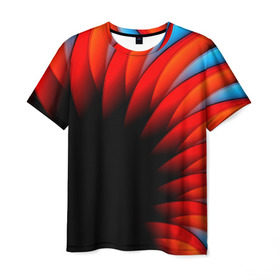 Мужская футболка 3D с принтом Абстрактные лепестки в Белгороде, 100% полиэфир | прямой крой, круглый вырез горловины, длина до линии бедер | красный | черный | яркий